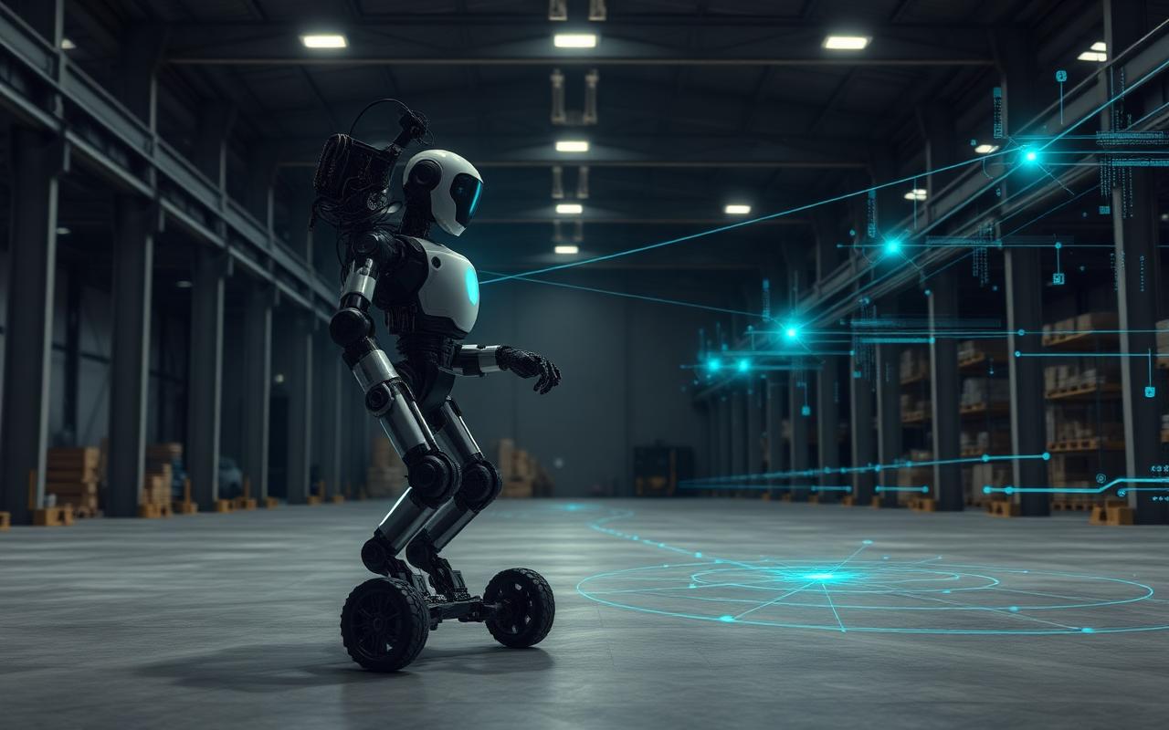 Humanoid robot capturing multimodal sensor data in a warehouse